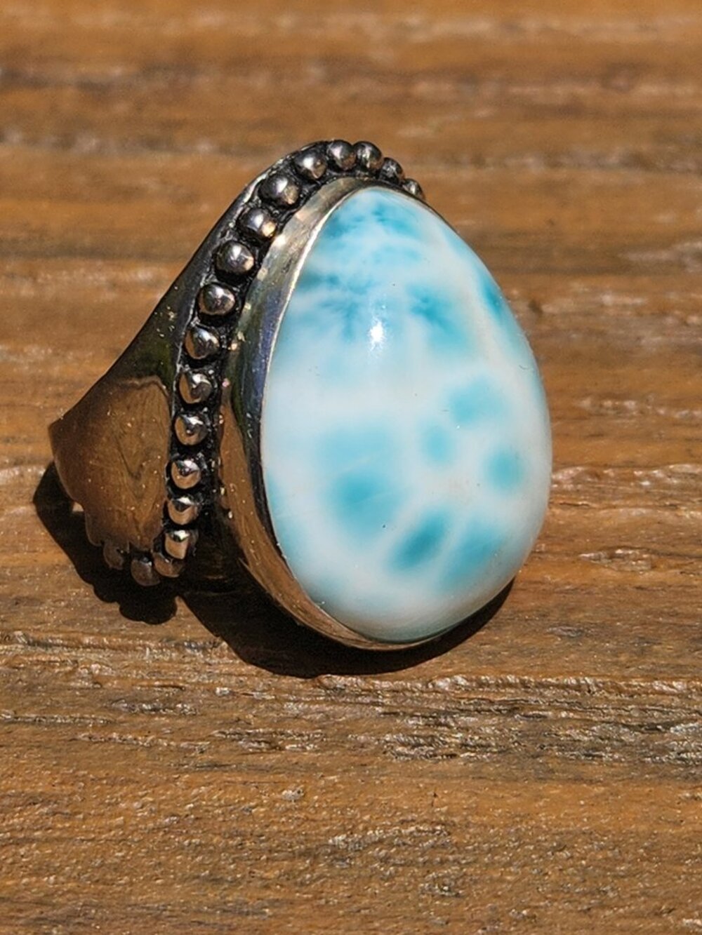 Sajen 925 Sterling Silver Blue White Larimar Ring Size 8 - Picture 13 of 16